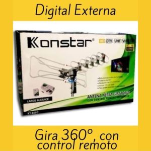 Antena Aérea Digital Externa Konstar HDTV Giratoria 360° con Control Remoto